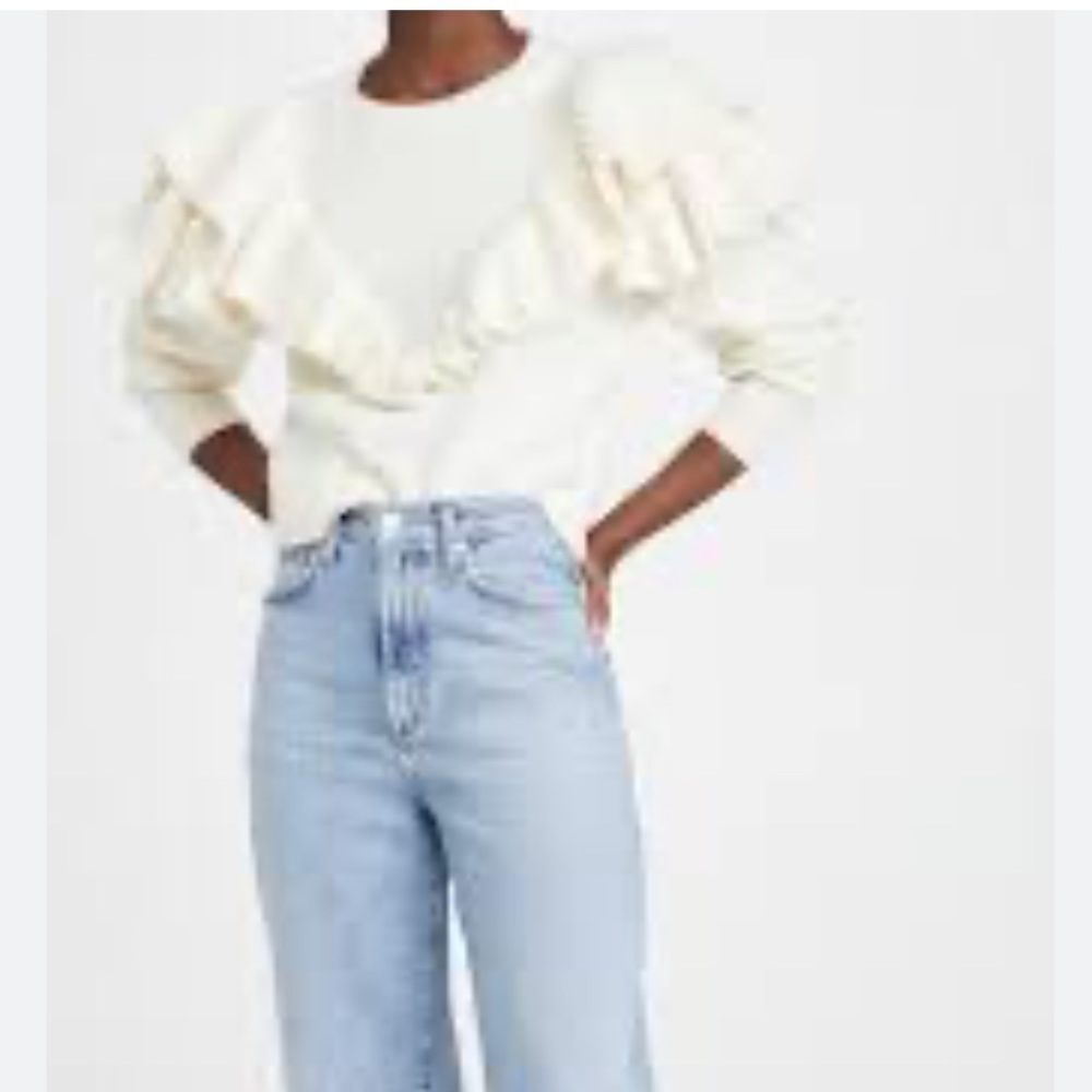 Mink Pink Carice Exaggerated Ruffle Sleeve Knit Cream Sweater Medium Cotton Wool